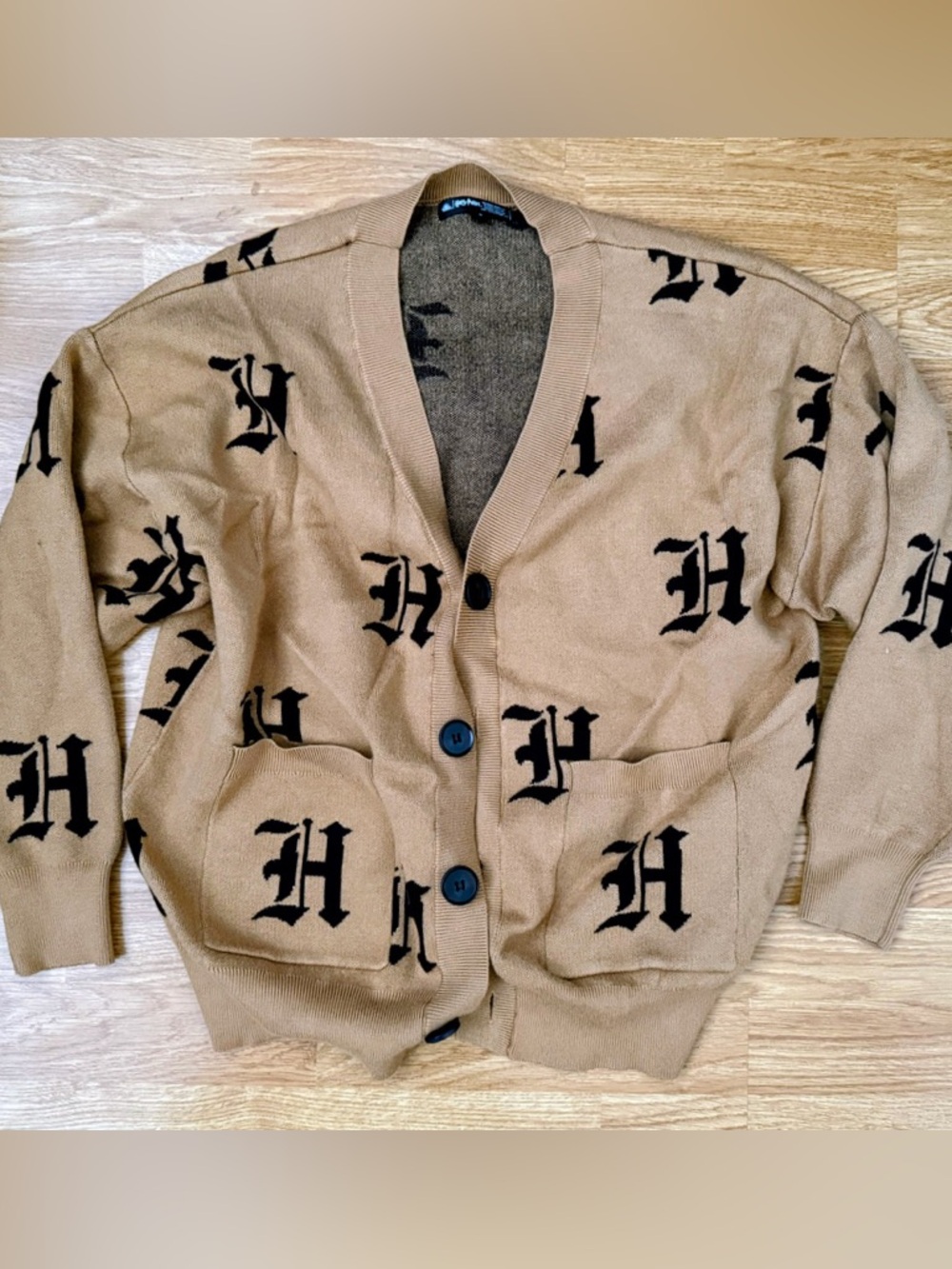 Harry Potter Tan Cardigan with Black 'H' Pattern